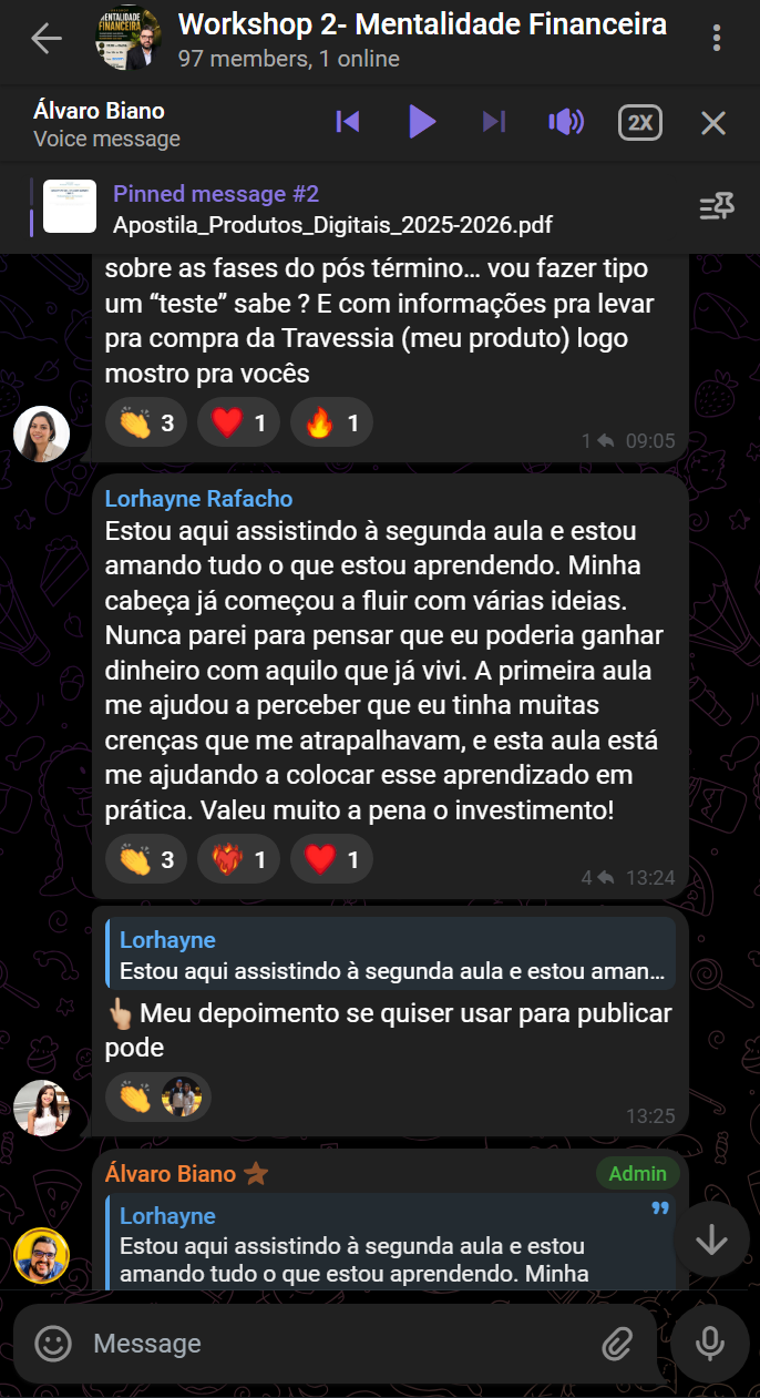 Depoimento sobre aprendizado no workshop